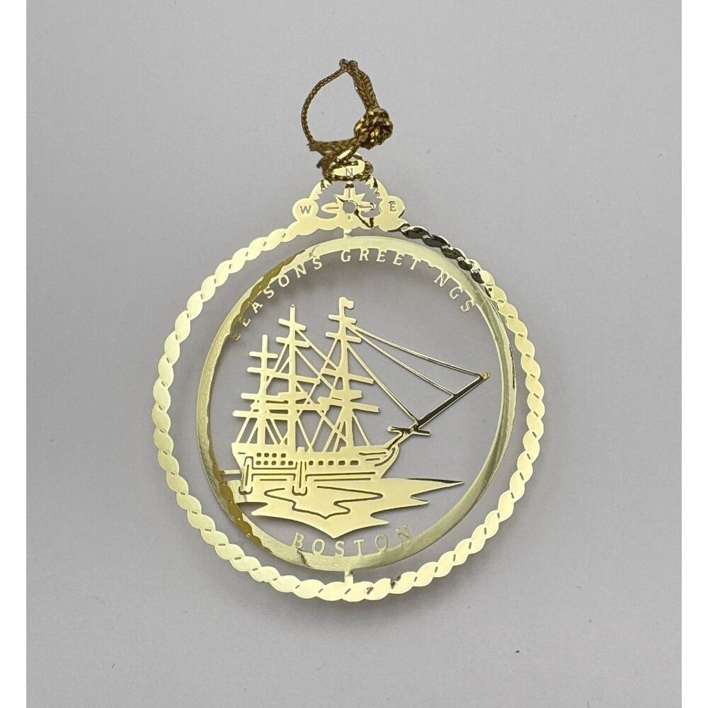Boston Tea Party Ship Brass Christmas Ornament Nations Treasures Vintage - Picture 6 of 7
